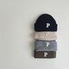 Korean Simple Letter P Logo Baby Knitted Wool Pullover Hat - Autumn & Winter Warm Melon Skin Baby Hat