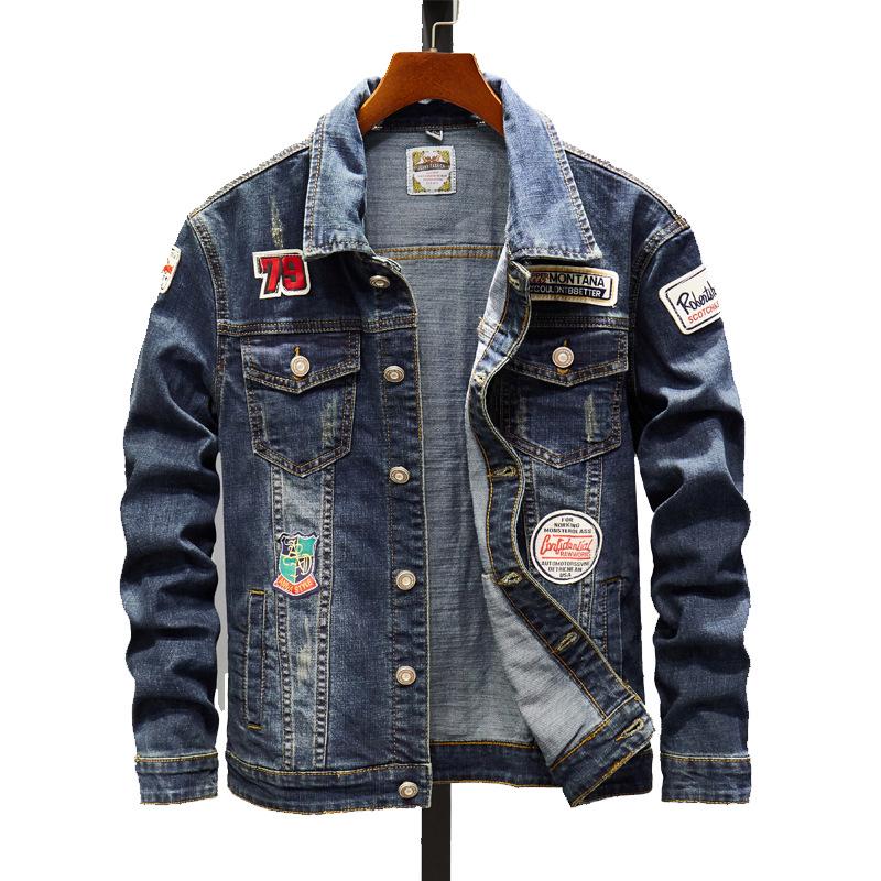 2025 Men's Retro Korean Style Denim Jacket: Printed Spring/Autumn Trendy Coat