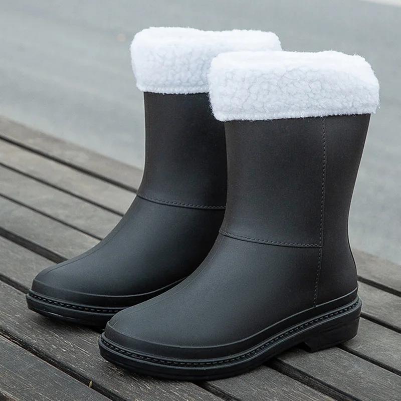 Modische Damen-Halbhohe Regenstiefel Neue Gummischuhe Winter-Regenstiefel Baumwollgefüttert Warmhaltend Wasserdicht Damen-Rutschfeste Schuhe