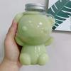 700ml Big Head Bear Clear Plastic Juice Bottles Reusable Sealed Cups for Smoothie Milk Homemade Drinks Beverage Container