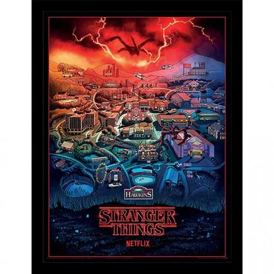 Pôster emoldurado de Stranger Things 4 Hawkins Town