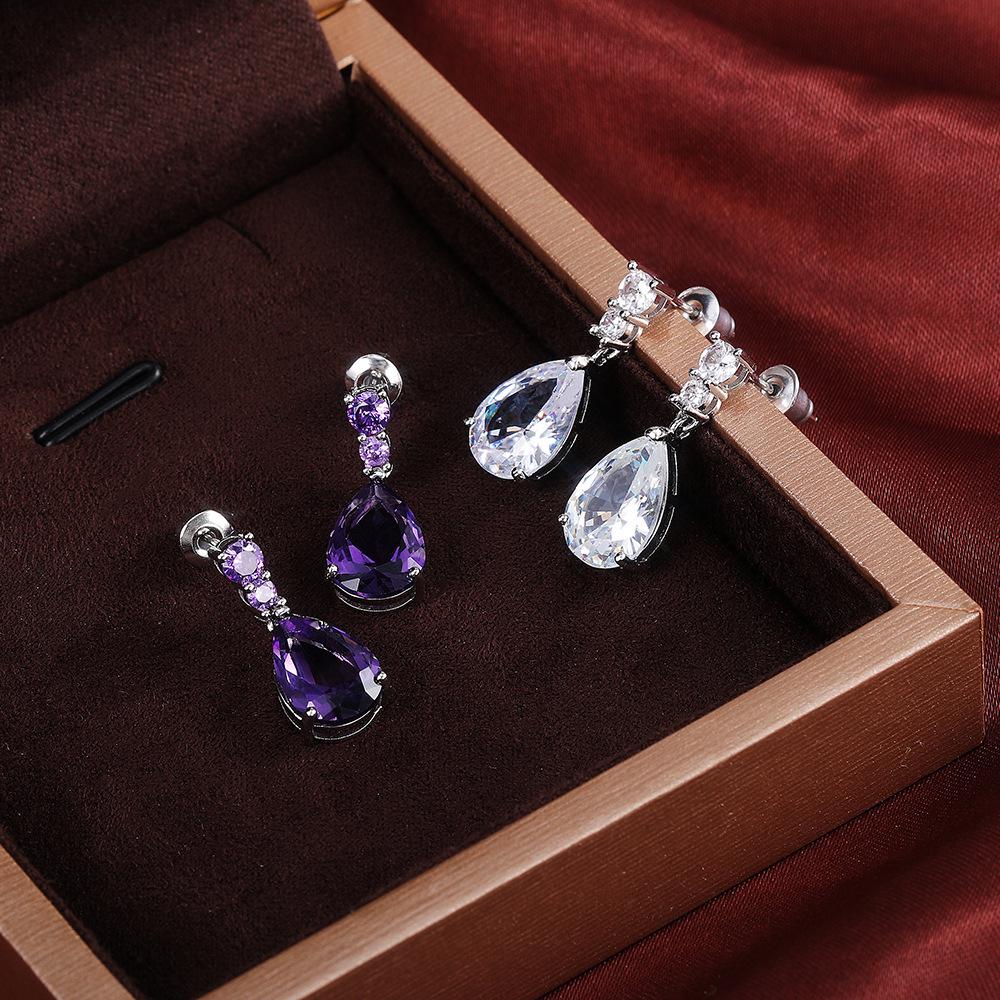 Cao Shi Teardrop Zircon Dangle Earrings - Fashionable European and American Style
