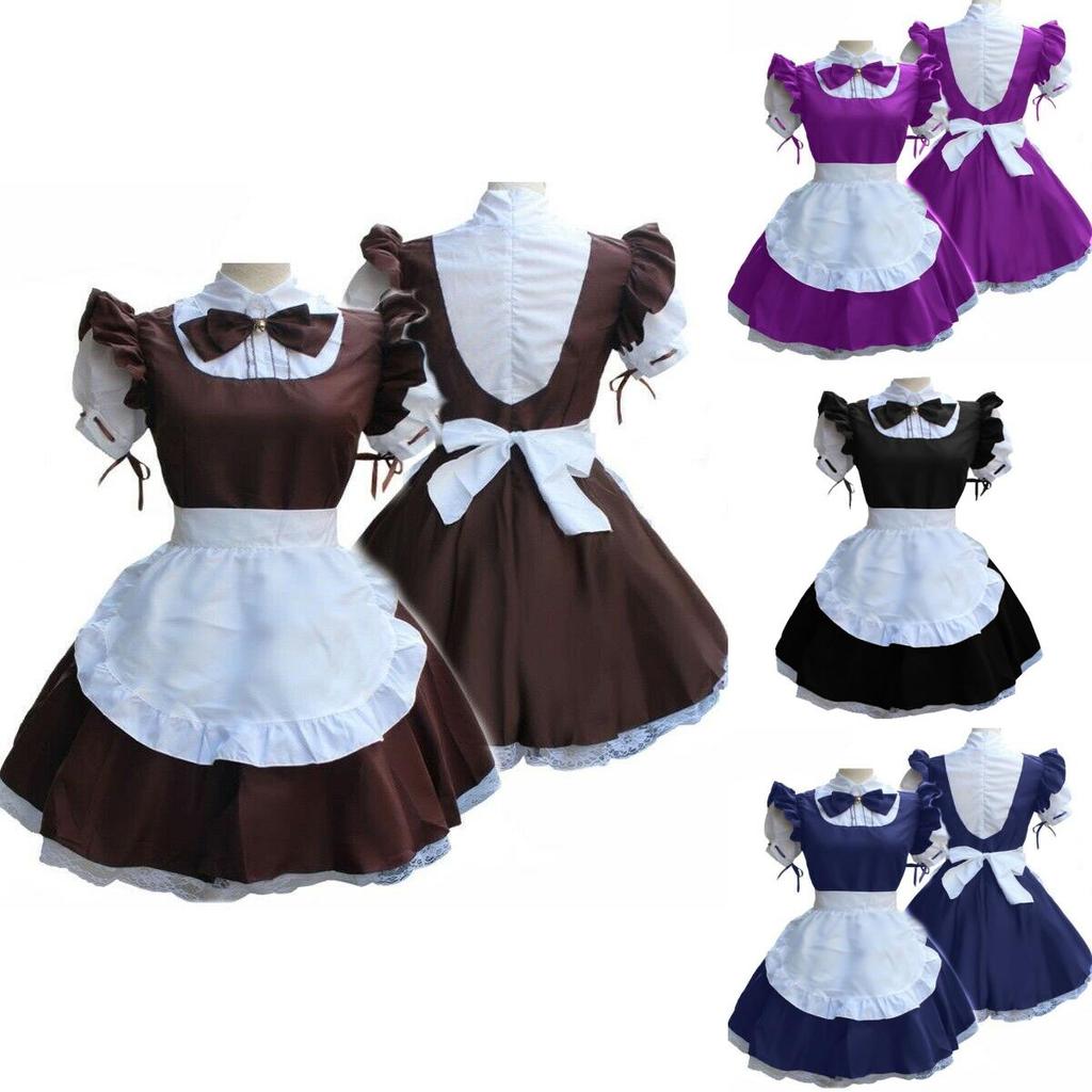 Vestito da cameriera rétro a maniche corte da donna con colletto da bambola carino ed estetica da principessa