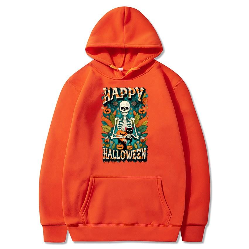 Happy Halloween Autumn Winter Fleece Hoodie Street Fashion Hoodie Men's and Women's Casual Long Sleeve Warm Hoodie
