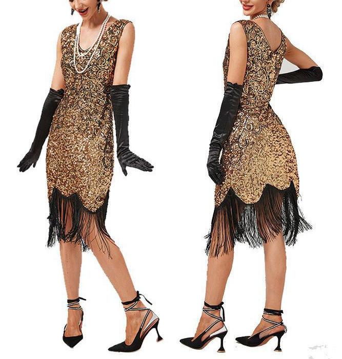 Women's Party Sexy Dress Fashion Color Sequin Fringe Dress