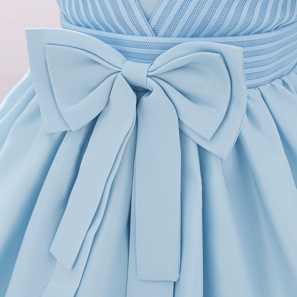 2025 Dívčí kojenecké princeznovské šaty k prvním narozeninám - Saténové s nabíranými rukávy a pruhovaným designem s mašlí