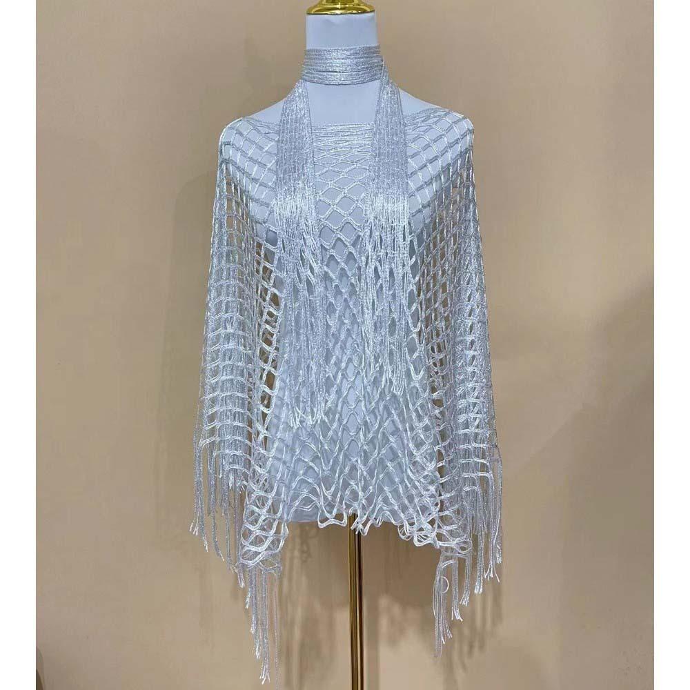 2pcs Tassel Shawl Shawl and Scarf Set Hollowed Out Fringed Cape Summer Sun Shawl for Swimming