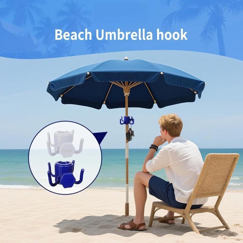 Beach Umbrella Hanging Hook 4Prong Plastic Umbrella Hook Hanging for Towels Hats Clothes Camera Sunglasses Bags Fit for Beach Camping Trips Blue&White