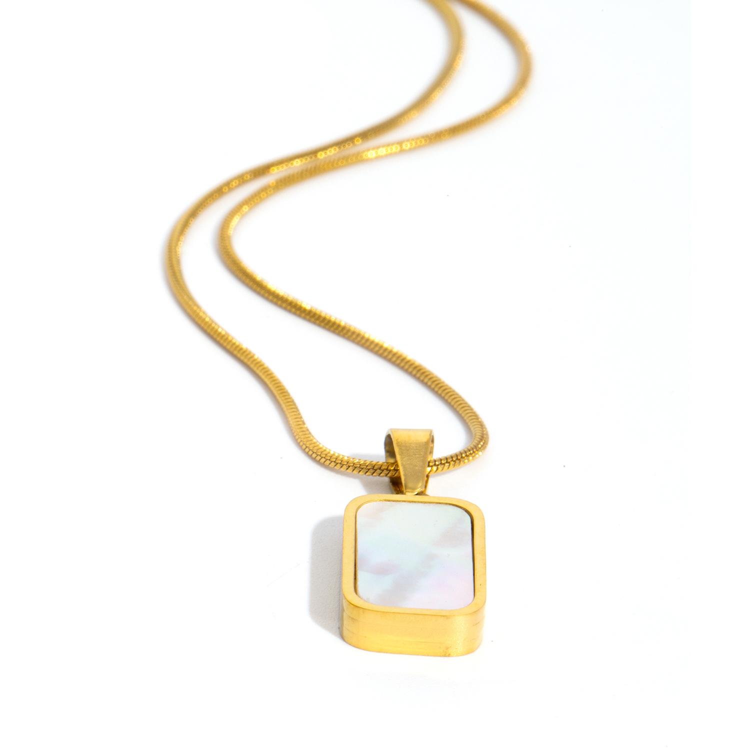 

Двустороннее квадратное ожерелье-подвеска для женщин - Гипоаллергенная нержавеющая сталь с покрытием из 18-каратного золота - Модные украшения из ракушки и акрила золотой