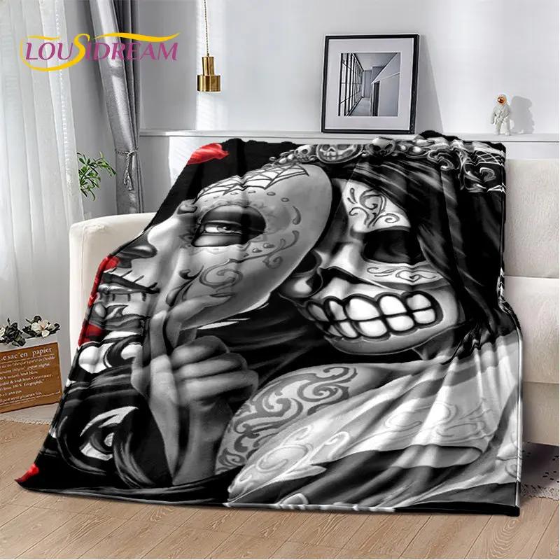 3D Gothic Horror Weiblicher Schädel Totes Mädchen Weiche Plüschdecke, Flanelldecke Überwurfdecke für Wohnzimmer Schlafzimmer Bett Sofa Picknick