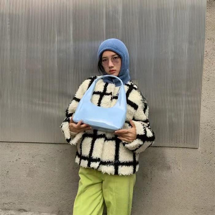 

Сумка IELGY в стиле ретро в форме полумесяца, модная брендовая лакированная ретро-сумка через плечо синий