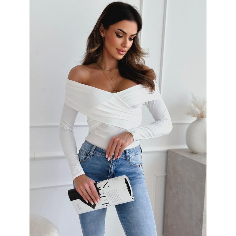 Tooxika 2024 Autumn And Winter New Women's Solid Color Tops Sexy Off-shoulder Slim Fit Long-sleeved T-shirt