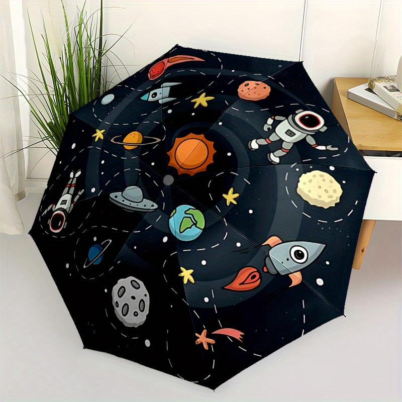 1pc Space Exploration Automatic Umbrella   Auto Open/Close Folding Umbrella with  8 Rib Frame, 3 Fold Compact Umbrella for Men & Women, 107