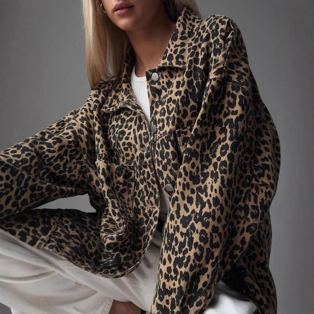 2024 Retro Leopard Print Denim Jacket - Trendy, Loose, Versatile for Spring