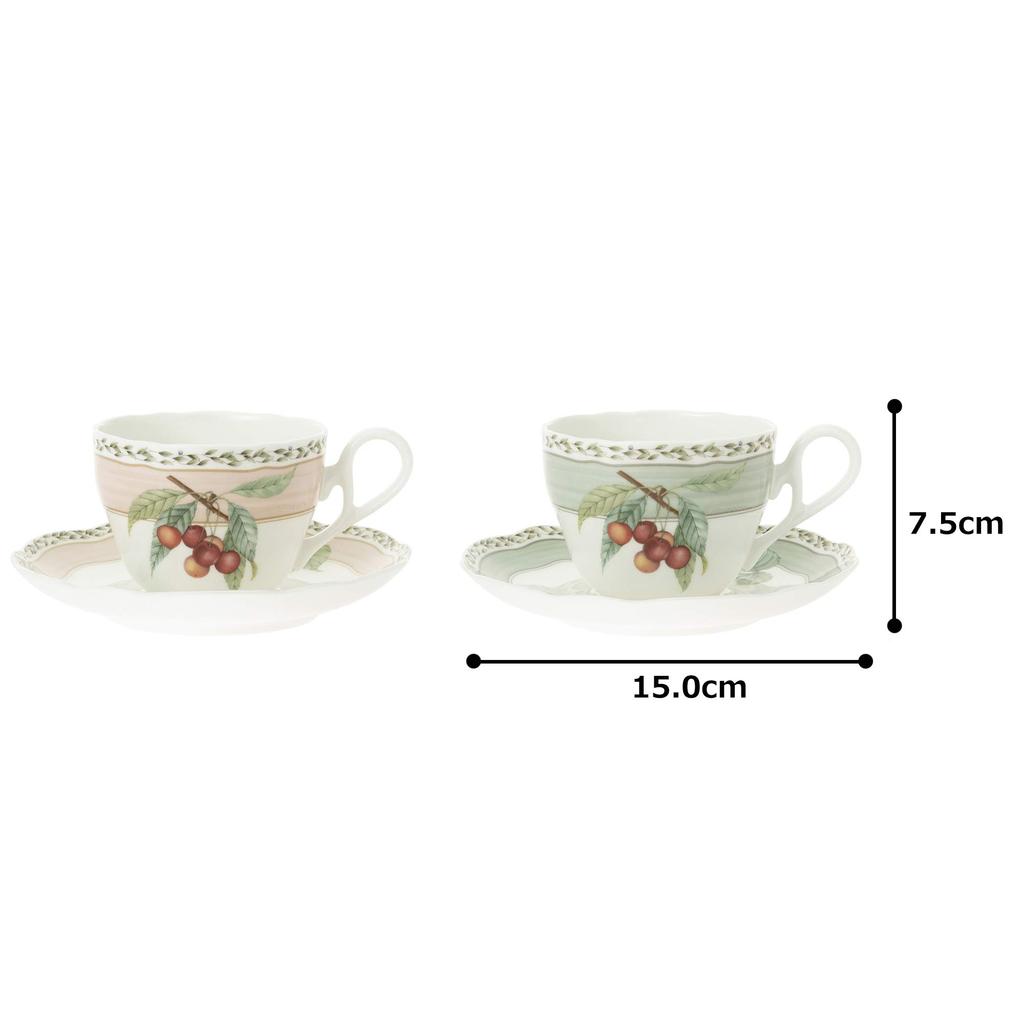 Noritake Orchard Garden Cup & Saucer Pair (for Coffee and Tea), 250cc, Microwave-Safe, Bone China, Set of 2, P97887/4911-12
