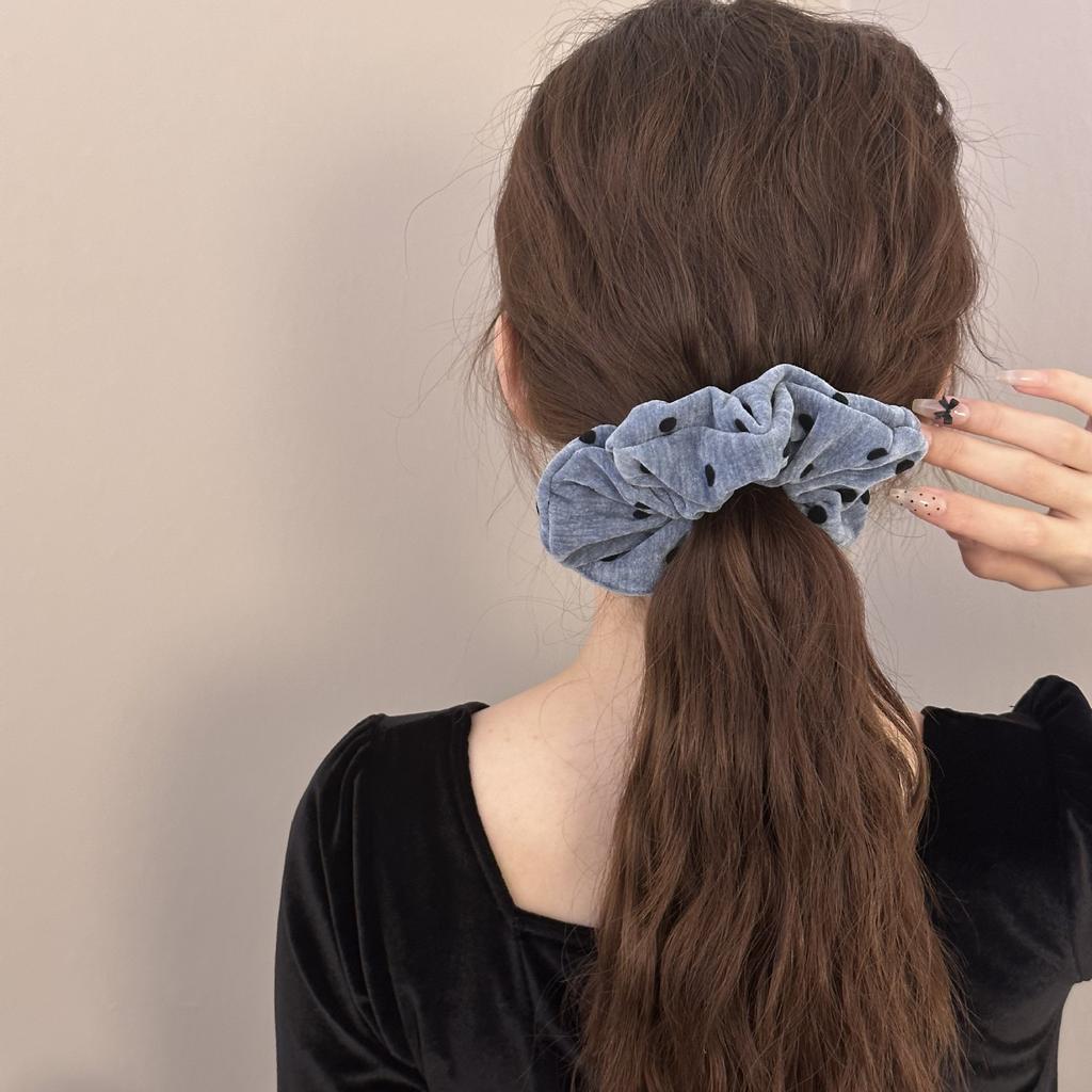 Laid-back and Retro Plush Polka Dot Large Intestinal Hair Band, High-end and Elegant Hair Tie, Women's Ponytail Hair Tie