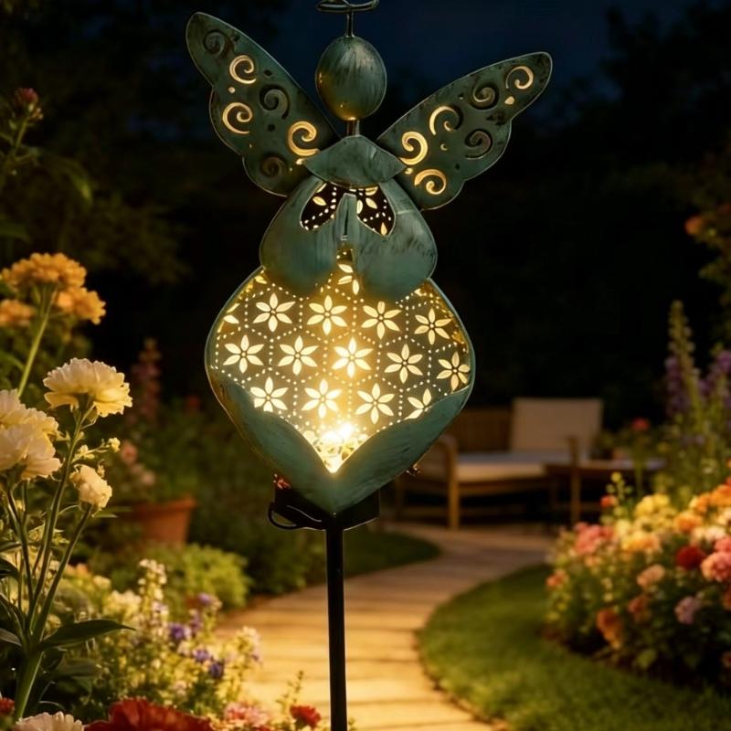 User Friendly Angel Shape Solar Pathway Light IP65 Protection Walkway Light Iron Texture Solar Angel Statue Light