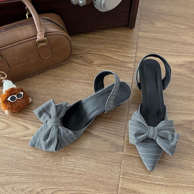 Fashion Bow Heeled Sandals Women Pointed Toe Elegant ShoesDesigner Woman Slippers 2025 Summer Pumps Dress New Party Mujer De Zapatillas
