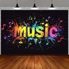 2D Music Graffiti Art Backdrop Colorful Notes for Music Themed Party Banner