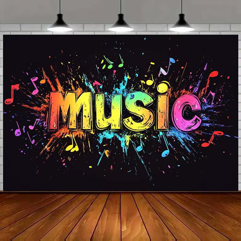 2D Music Graffiti Art Backdrop Colorful Notes for Music Themed Party Banner