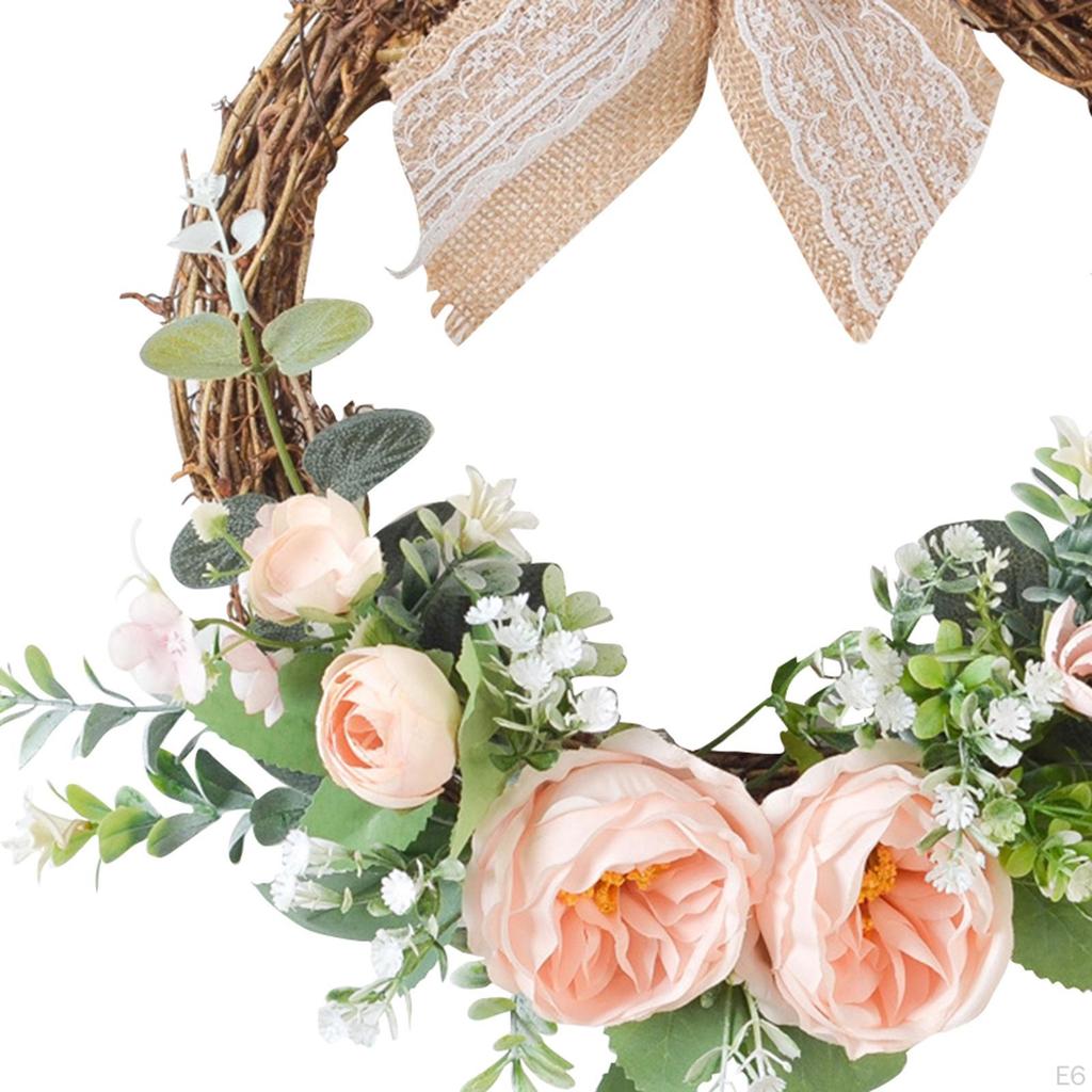 Artificial Flower Wreath Green Leaves Farmhouse Garland Round Handmade Door for Fireplace