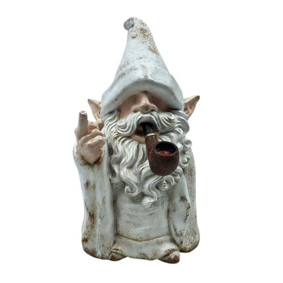 Vidurinio piršto dūmų nykštuko statulėlė Juokingas sodo burtininko nykštuko figūrėlė Nedorėliška dervos skulptūra Vejai Sodo Balkonui Verandai Terasa Namų dekoravimui