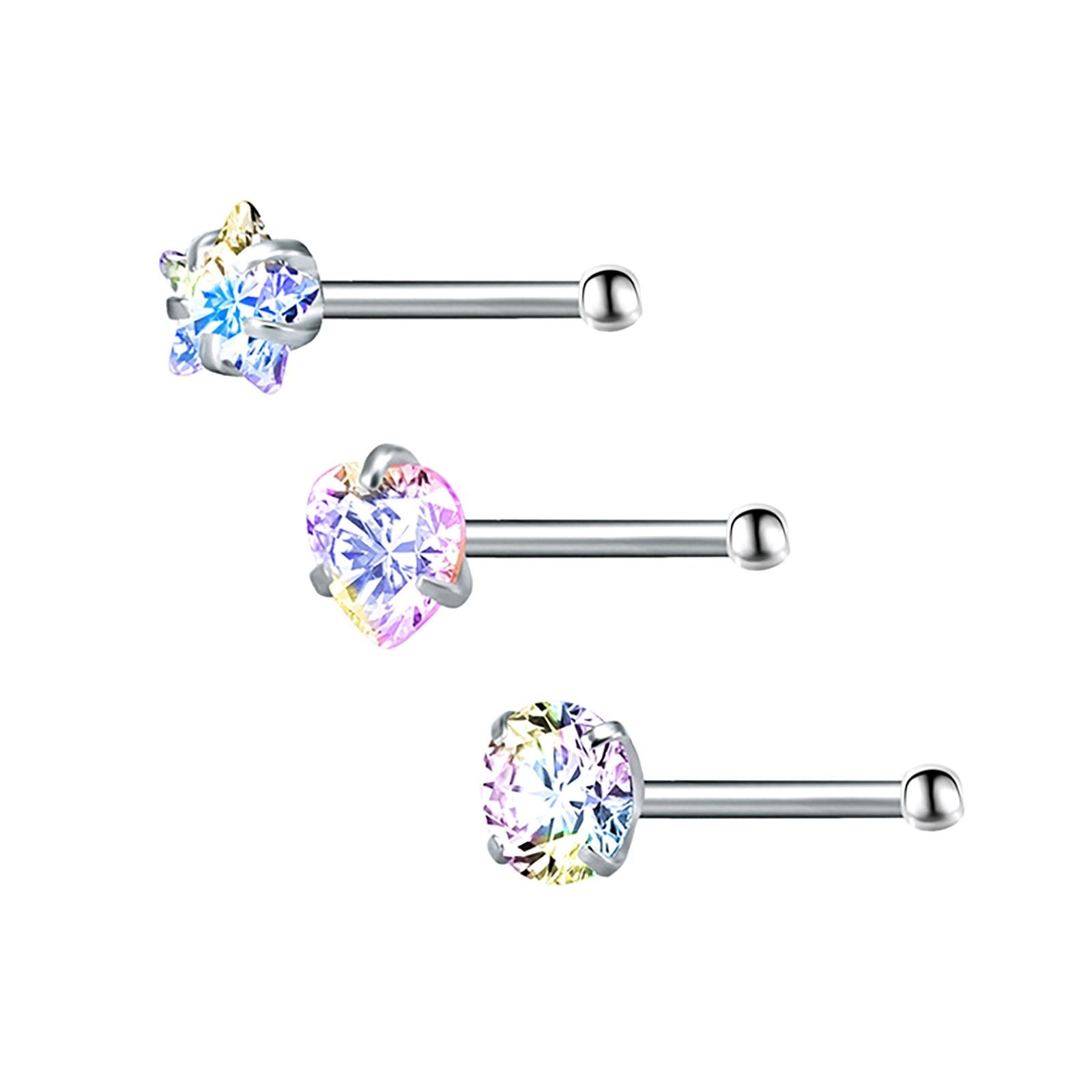 

3 кольца в носу из нержавеющей стали, ювелирные изделия с пирсингом, циркон, хрящ для носа, украшения для носа One Size