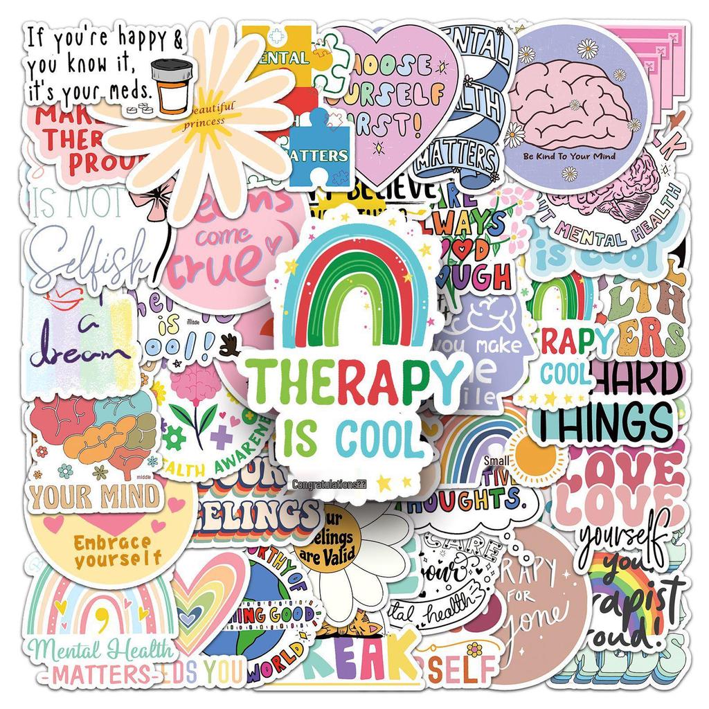 50 Motivational Mental Health Stickers - Waterproof Positive Phrases for Journals