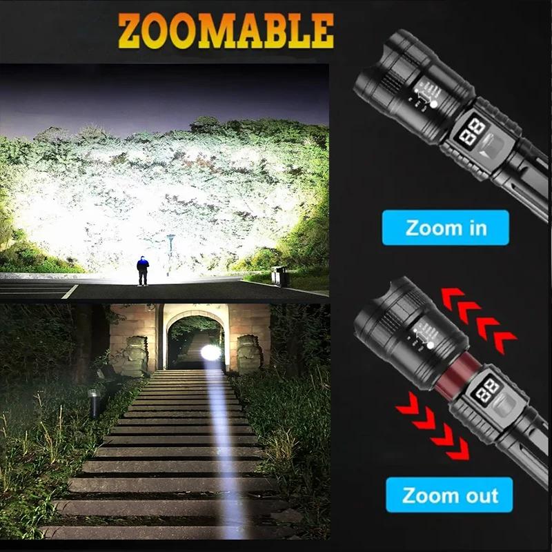 10000LM High Power Led Flashlight Rechargeable Long Range Zoom Tactical Torch Light Outdoor Emergency Camping Fishing Lantern