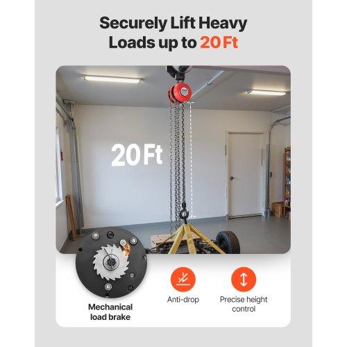 VEVOR Hand Chain Hoist, 1 Ton Capacity, Manual Chain Block with Upgrade G70 Galvanized Chain, 6 M Lifting Height