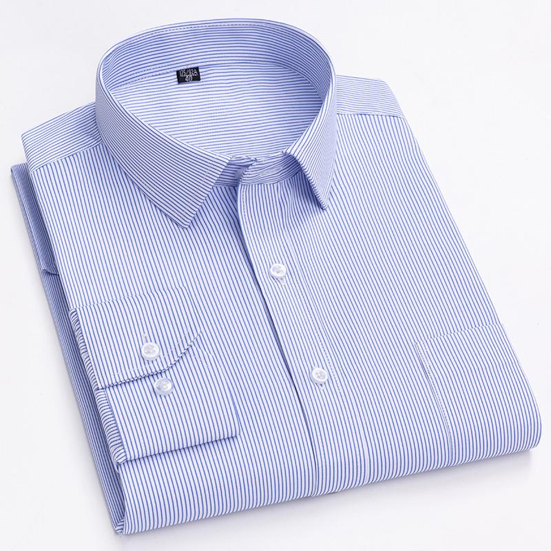 Cămăși formale de birou cu mâneci lungi, fără călcat, cu dungi pentru bărbați de afaceri, cu croială normală, design în carouri