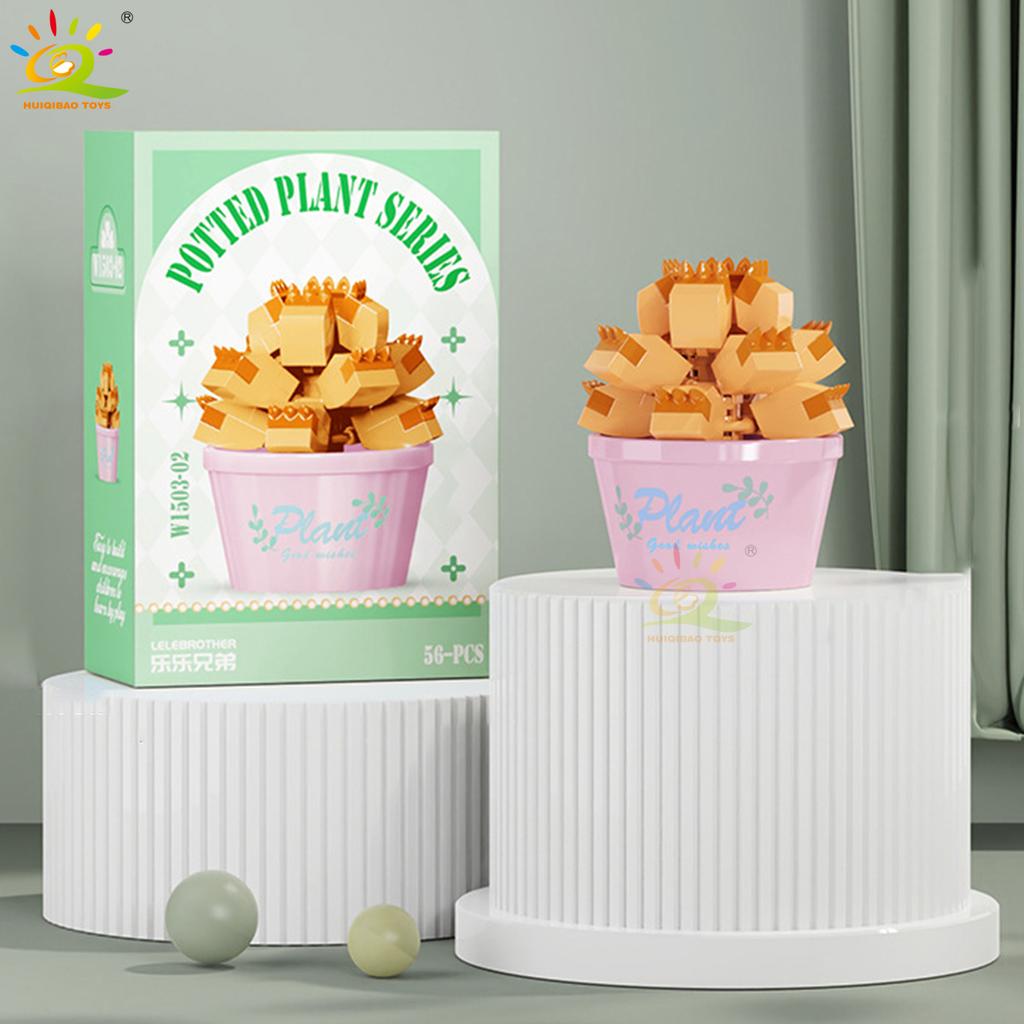 MOC Blume Sukkulente Topfpflanze Modellbaustein DIY Ewiger Strauß Zuhause Schreibtisch Pflanzen Dekoration Ziegel Mädchen Geschenk Kinderspielzeug