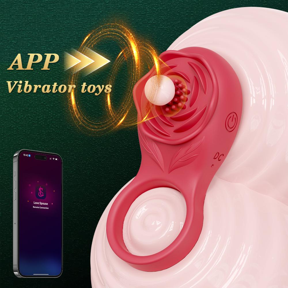 APP-enabled Vibrating Penis Ring, Rooster Ring Couple Vibrating Penis Ring, Male Adult Toy, with Rose Clitoral Stimulator.