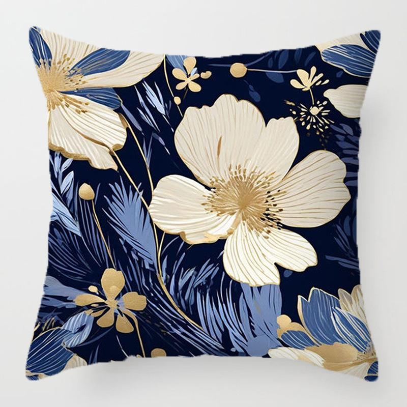 Blue Flower Pattern Throw Pillow Cover With Short Plush Print Living Room Sofa Decoration Cushion Cover Pillow Covers Decorative