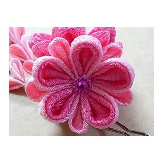 Kanzashi Craft Kit - Pink Double Flower with Wisteria Tassel - Tsumami Zaiku (Maru Tsumami & Ken Tsumami Techniques) - Luxurious Black Plated