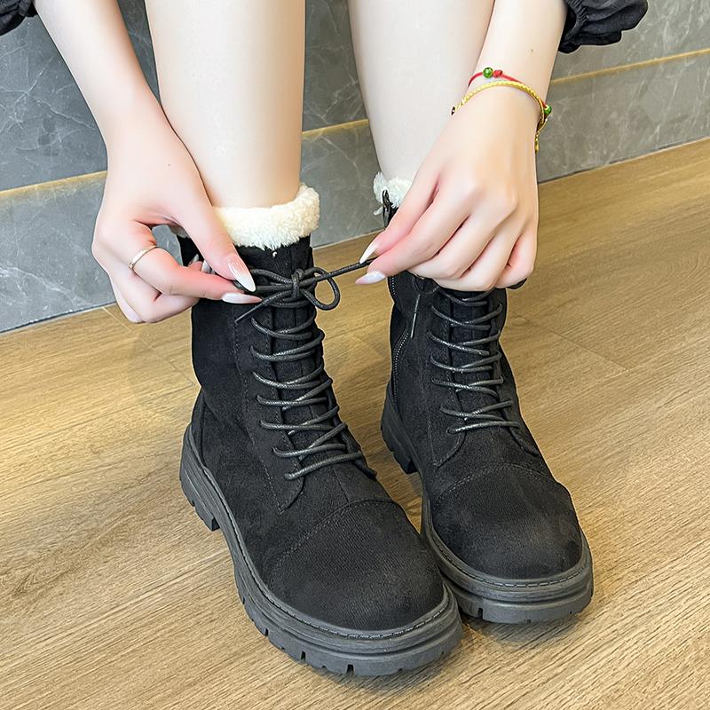 Fashion 2024 Women Winter Snow Boots Warm Flat Platform Lace Up Ladies Women's Shoes New Flock Fur Suede Ankle Boots Plus Size
