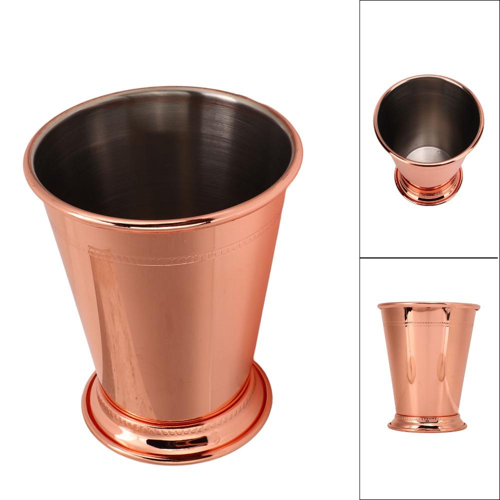 2pcs Rose Gold Mint Julep Cup Beaded Stainless Steel Cocktail Glasses Metal Drinking Glasses Party