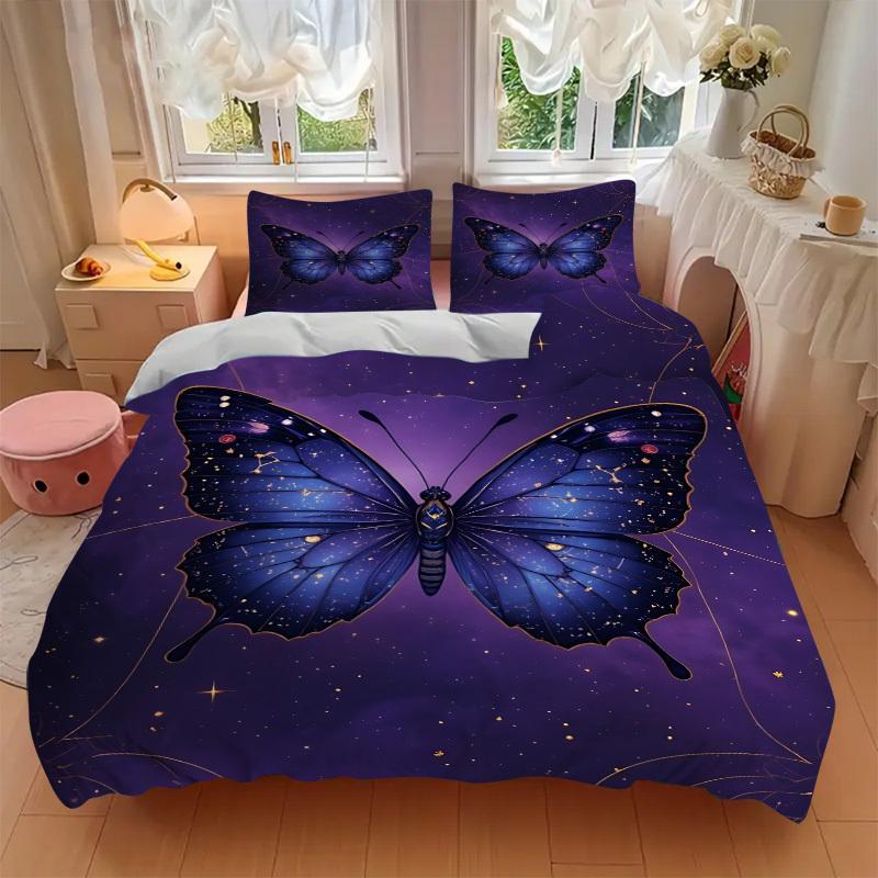 3pcs Butterfly Print Bedding Set, Breathable And Soft, Suitable for All Seasons Machine Washable, Suitable for Bedroom Decoration,yy250822198