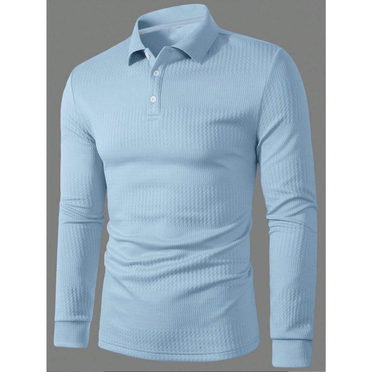 

Осенняя однотонная жаккардовая вязаная рубашка с длинным рукавом, приталенная, с лацканами, мужской топ S светло-синий