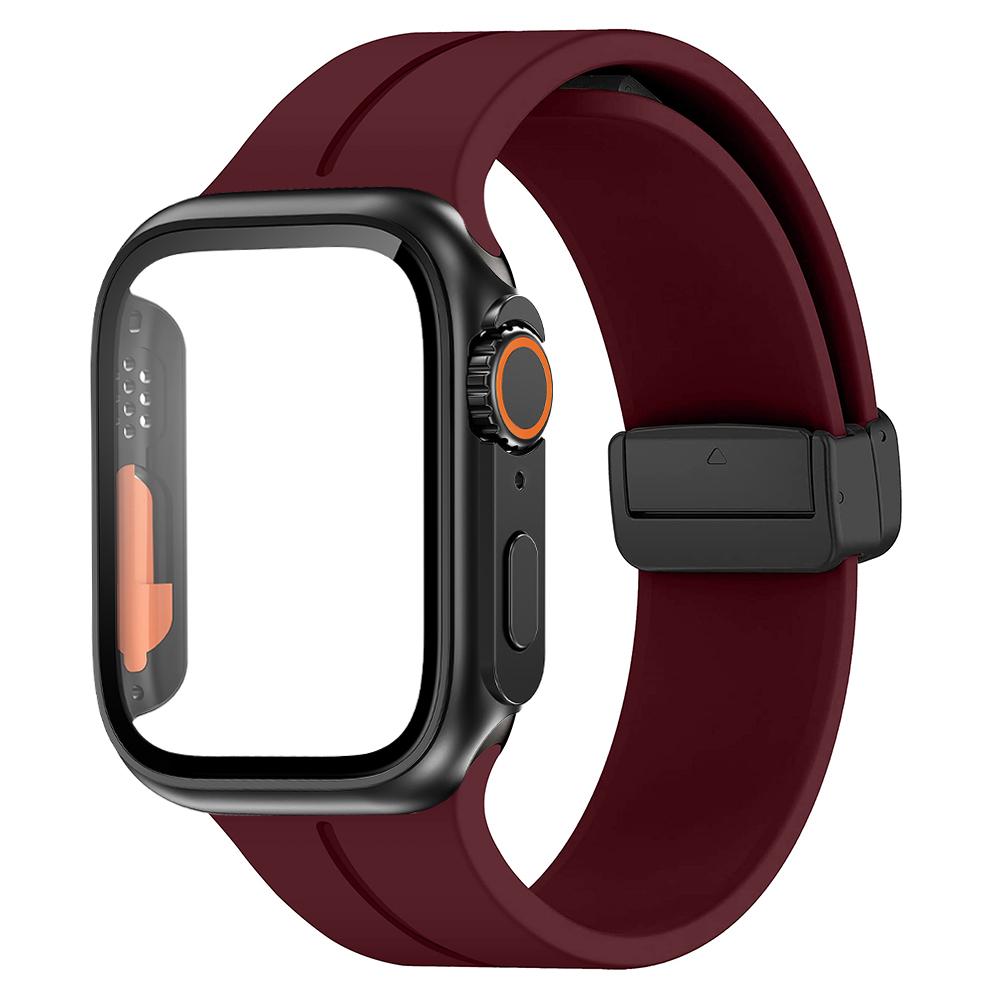 Glass+case+Strap For Apple Watch Band 44mm 45mm 41mm 40mm Magnetic Buckle Silicone Bracelet+cove iWatch Series 8 Se 7 6 5 4