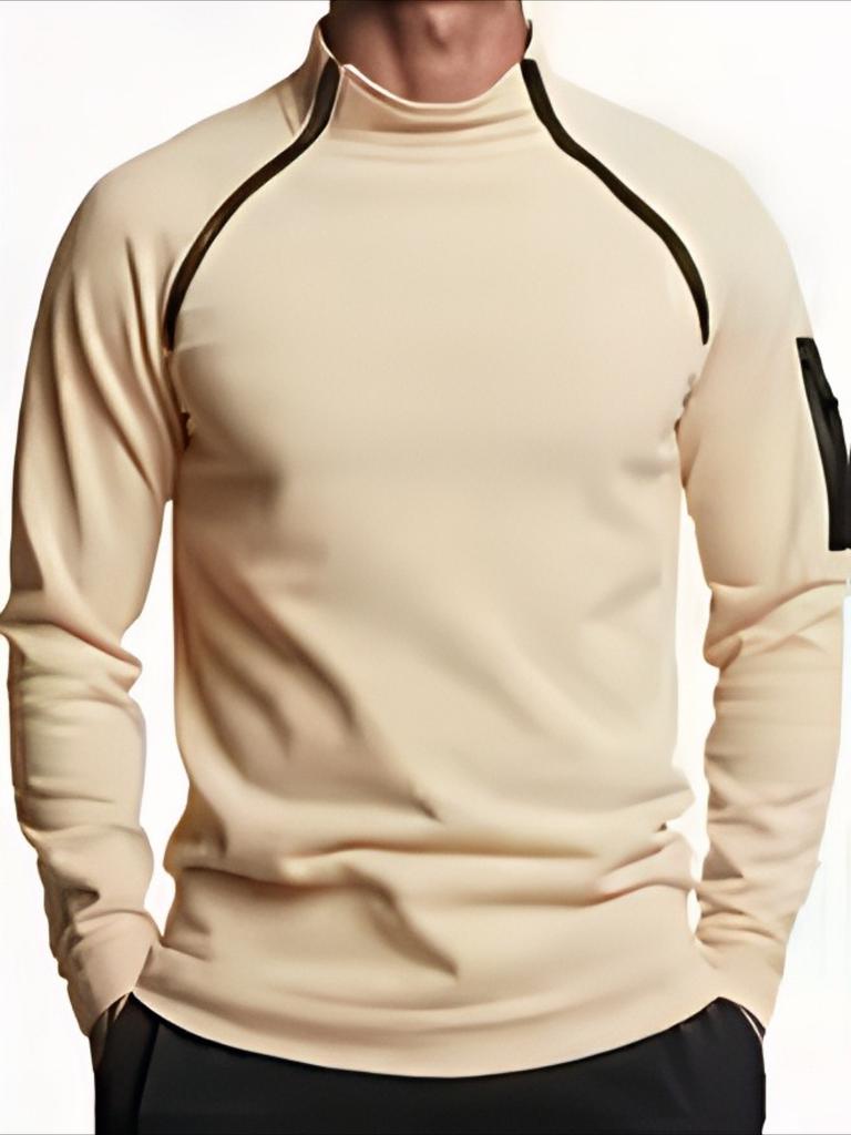 High-Neck Tactical Men's Pullover - Autumn Winter Insulated Breathable  Solid Color Outdoor Sweatshirt