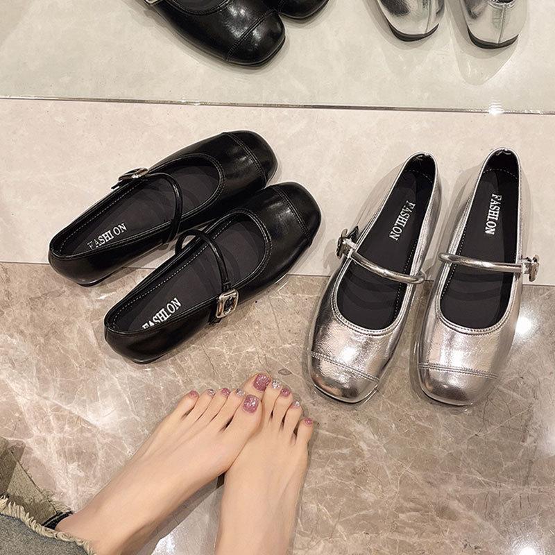 Mary Jane Shoes Shallow Buckle Single Shoes Women's Shoes Spring and Summer 2025 New Korean Version Flat Bottom Shallow Mouth Doudou Shoes Women