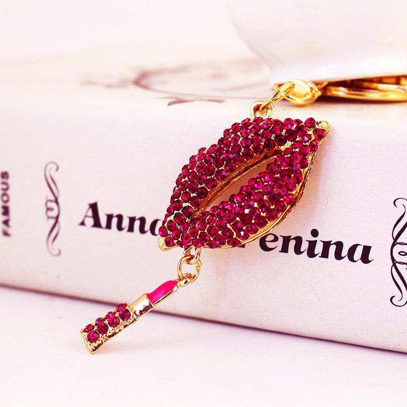 Chic Diamond Red Lips Keychain Pendant for Ladies' Bags