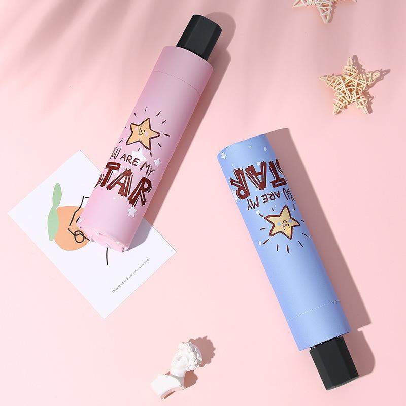 Children's Umbrella Fresh Vinyl Sun Umbrella Sunshine and Rain Anti-UV Parasol Women's Sunscreen Tri-fold Umbrella Printed LOGO