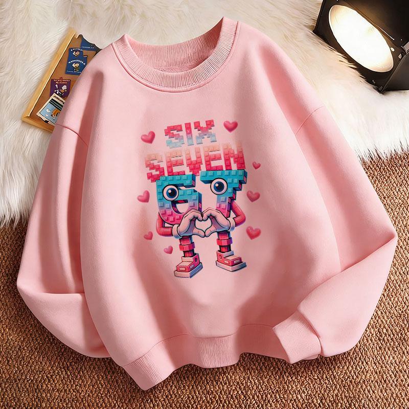 Funny Children's Sweatshirt Pullover Italian Brainrot Love Heart 67 Six Seven Crew Neck Graphic Print Hoodie Boy/Girl Kids Hoody