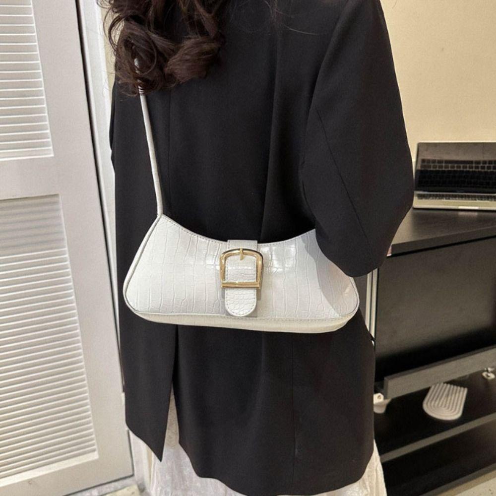 Vintage Half-moon Underarm Bag Stone Pattern Large Capacity PU Leather Shoulder Bag Handbag Fashion Rectangle Armpit Bag Unisex