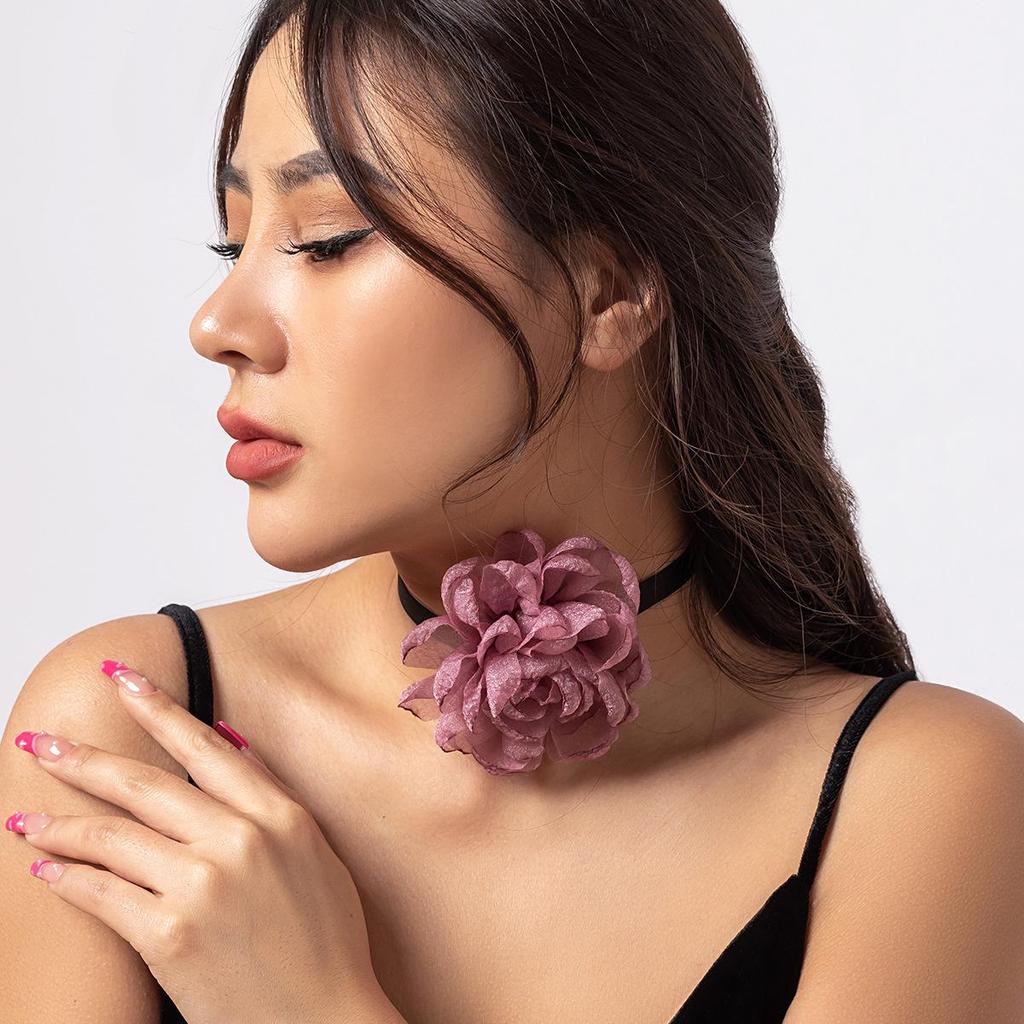 Retro Floral Fabric Choker with Tassel Necklace