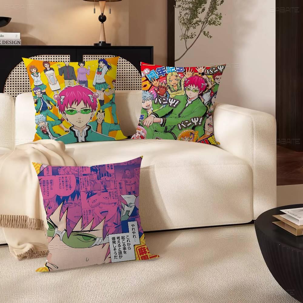 Popular Japanese Anime Saiki Kusuo Cushion Cover Polyester Sofa Cushions Decorative Throw Pillows Home Decoration Pillowcover