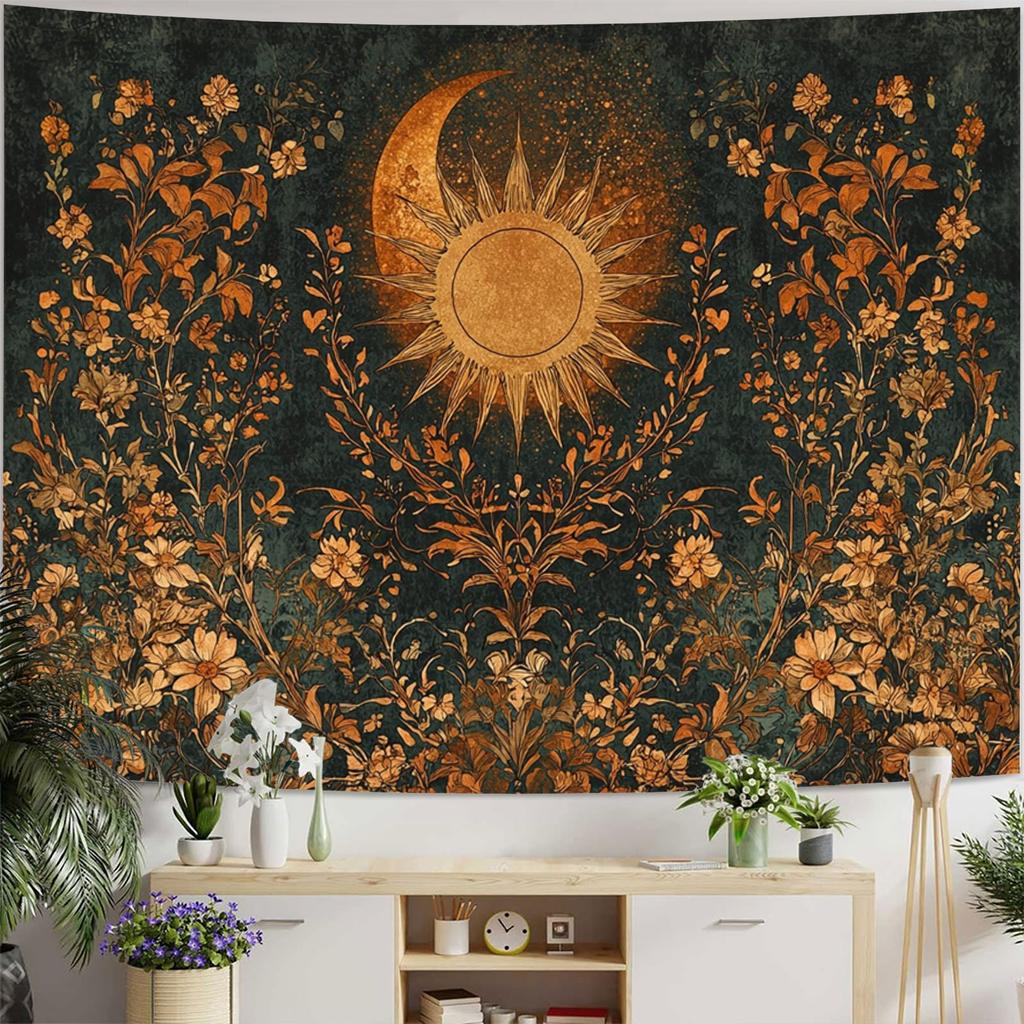Sun and Moon Flowers Digital printing polyester wall hanging tapestry decorative Living room bedrooms Office background gift