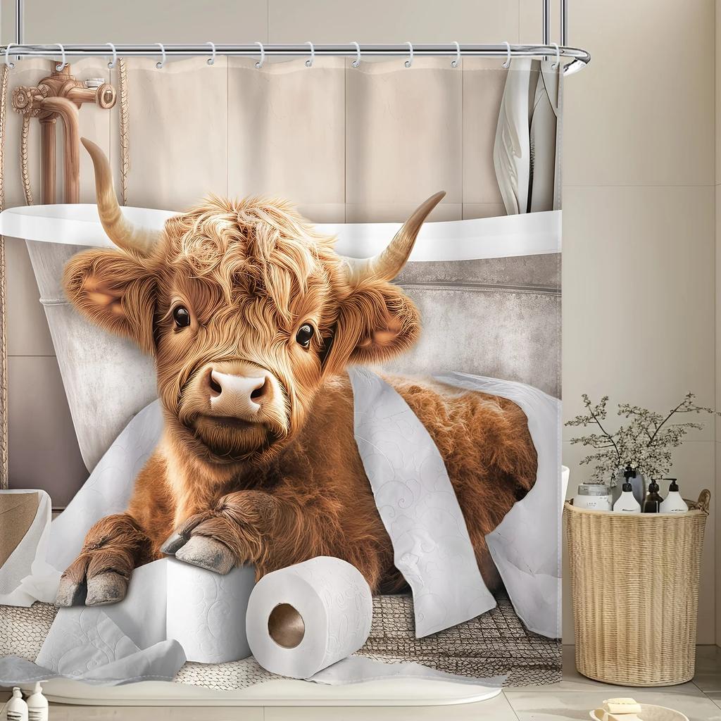 Adorable Highland Cow Shower Curtain- Whimsical Bath Decor, Perfect for Those Who Love Cute and Rustic-Inspired Designs